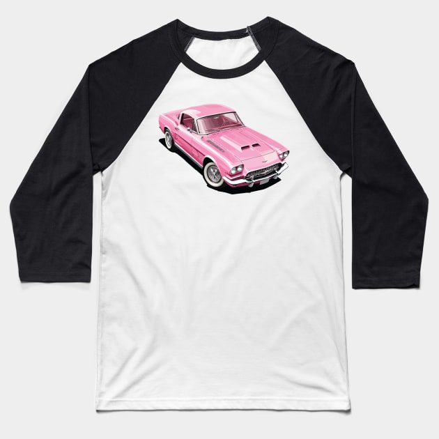 Pink Classic Barbie Car Baseball T-Shirt by VENZ0LIC